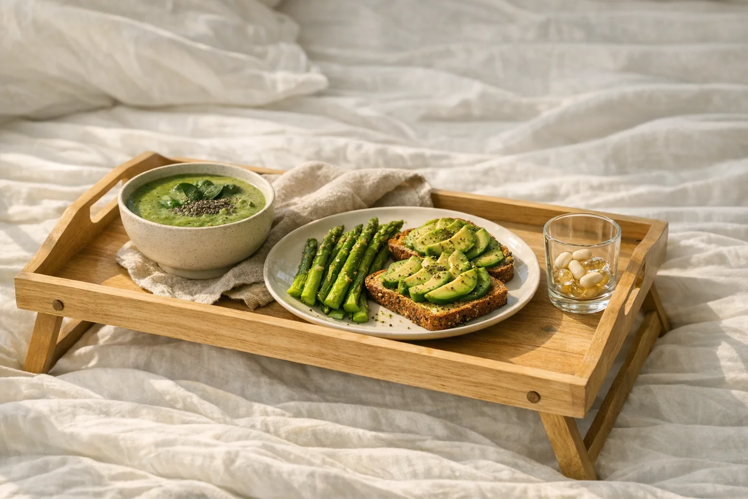 A bowl of lentil soup with kale and vegetables, representing a folate-rich plant-based meal for pregnancy nutrition
