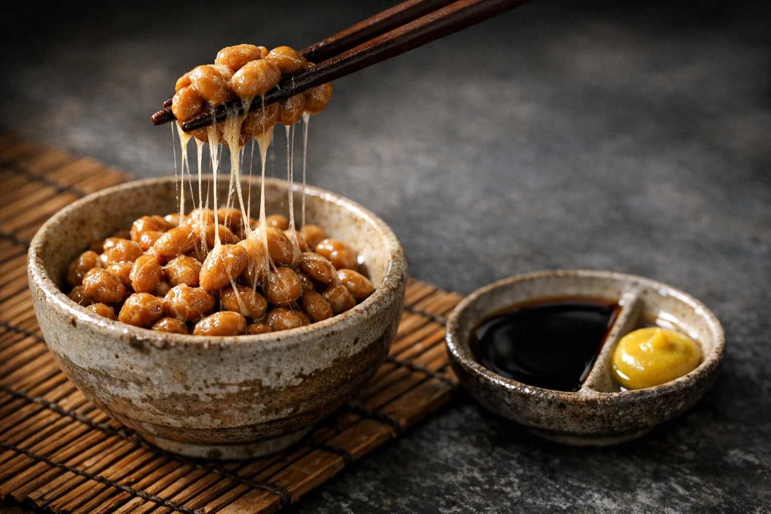 Traditional Japanese natto fermented soybeans, the richest plant-based source of vitamin K2 MK-7
