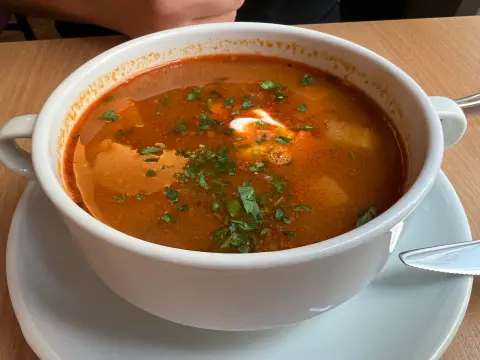 Hungarian Bean Goulash Soup, inspired by Napfényes in Budapest, photographed by Ely
