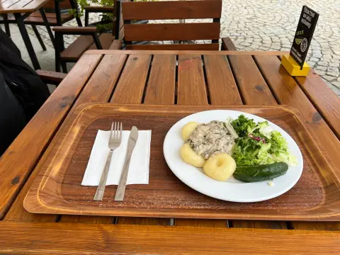 Silesian Potato Dumplings with Mushroom Sauce, inspired by Vega in Wrocław, photographed by Ely