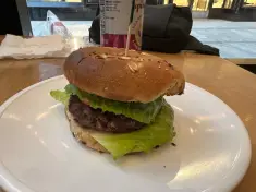 Black Bean and Mushroom Burger with Roasted Tomato Sauce, inspired by Fruitive in Washington, DC, another view (2 of 3)